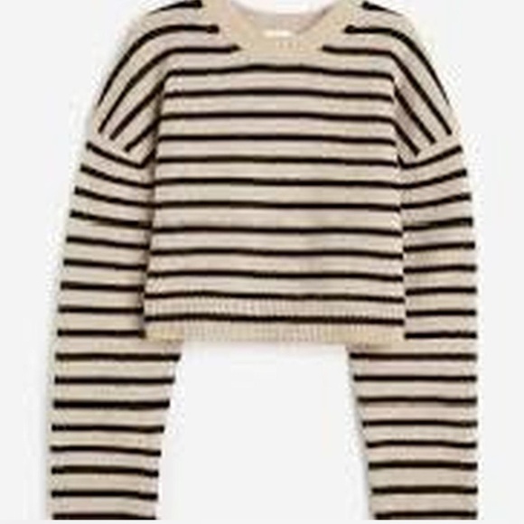 H&M Tan & Black Striped Cropped Knit Sweater – XS - Picture 1 of 2